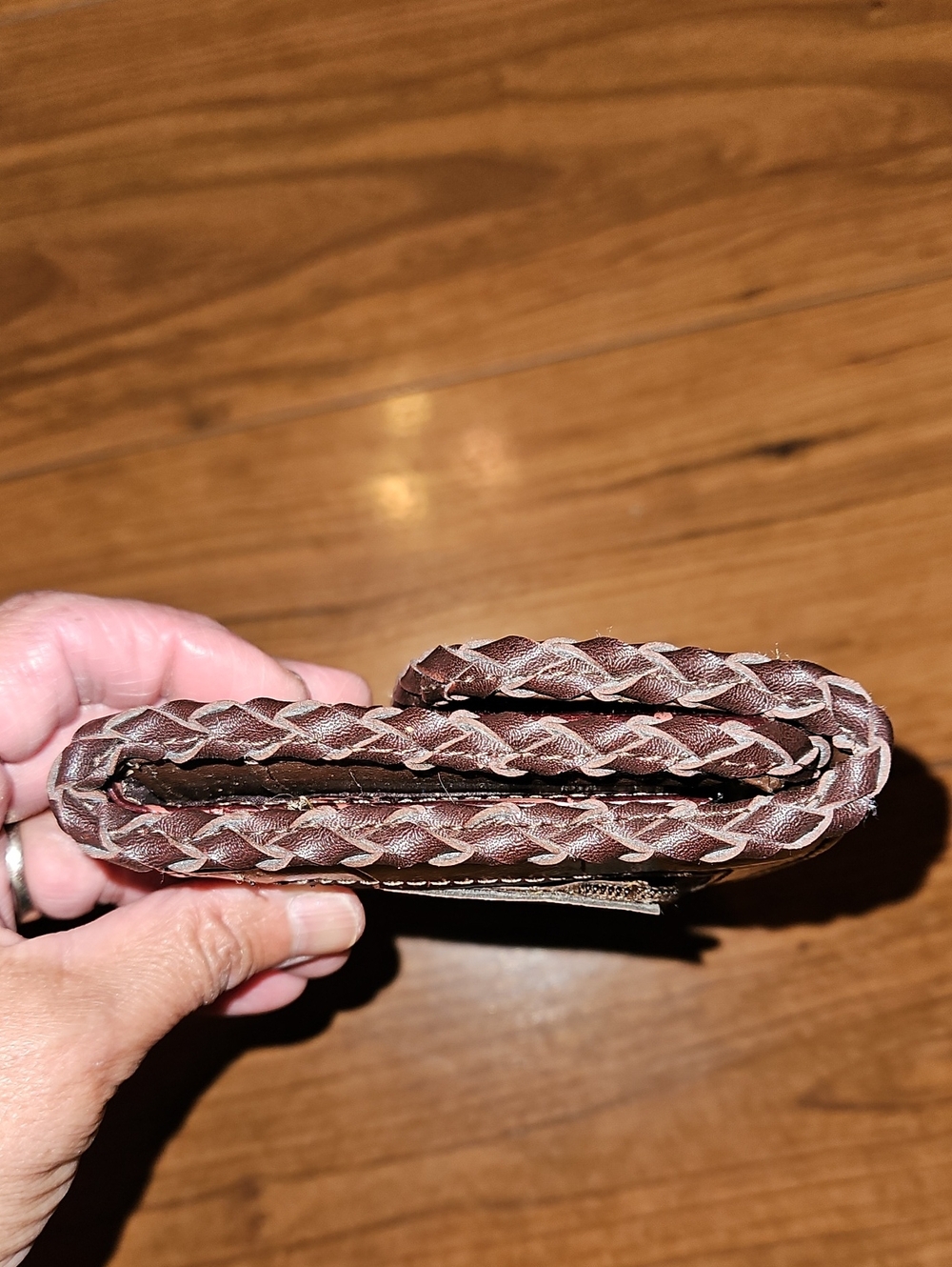 Brown Woven croc embossed Leather Heart Accent Clutch Wallet - Picture 6 of 10
